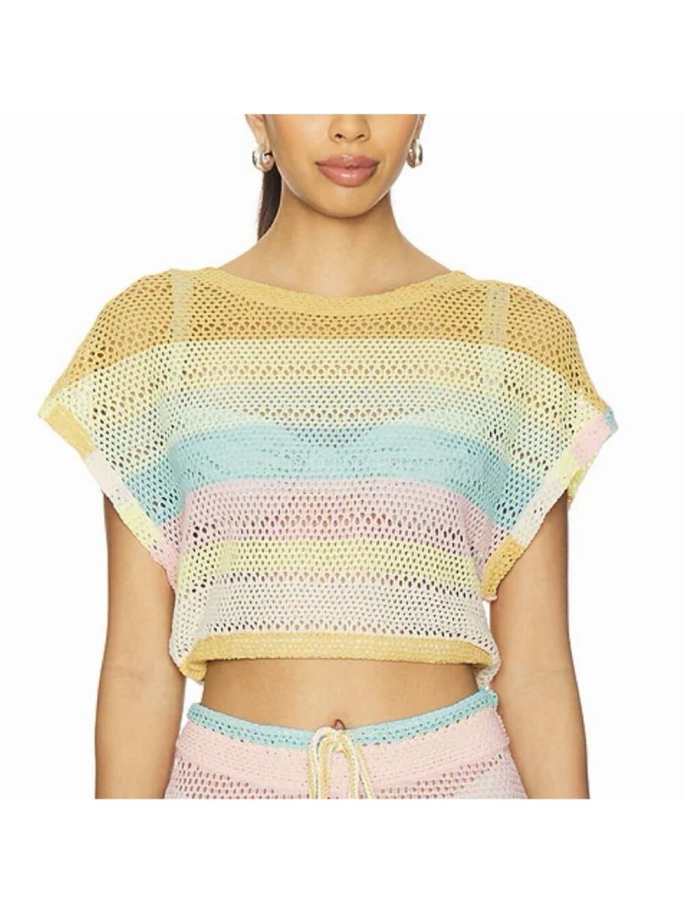 NEW PQ Swim Renee Crochet Crop Top Cover-Up Striped Women’s Size M/L